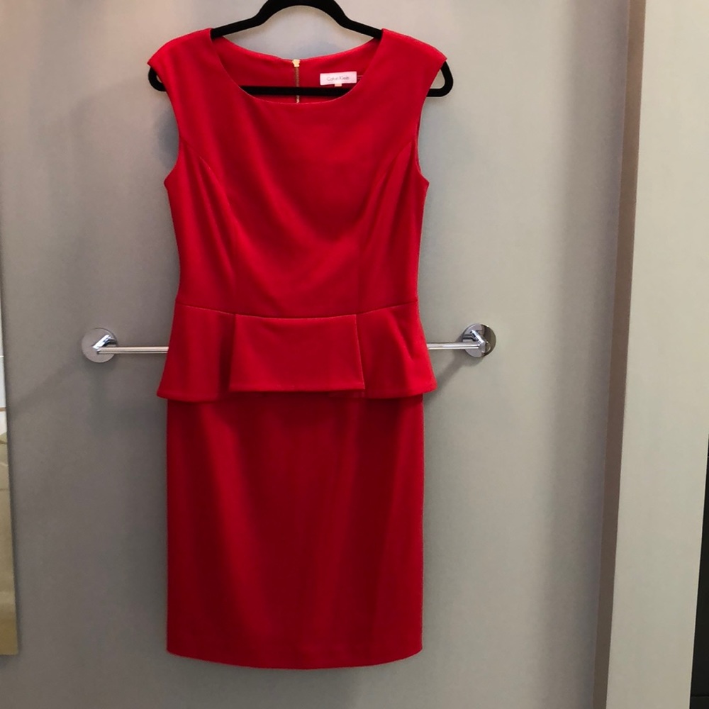 Calvin Klein red sheath peplum dress (size 4)